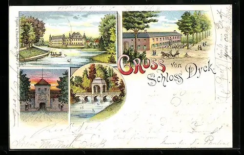 Lithographie Jüchen, Schloss Dyck, Partie am See