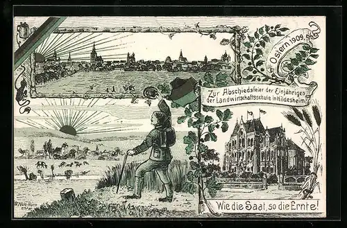 Lithographie Hildesheim, Abschiedsfeier der Einjährigen der Landwirtschaftsschule