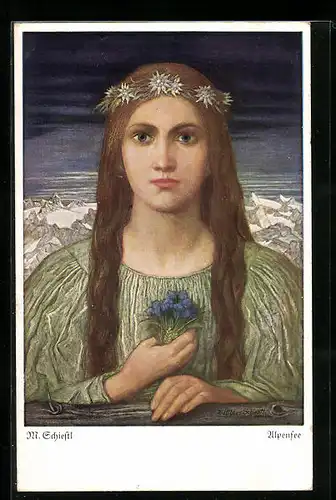Künstler-AK Matthäus Schiestl: Alpenfee mit Blumen