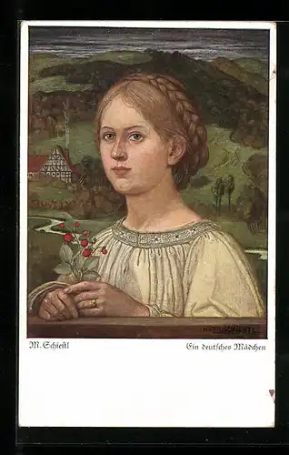 Künstler-AK Matthäus Schiestl: Ein deutsches Mädchen