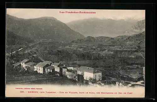 AK Mercus près Tarascon, Vue du Village, dans le Fond, les Montagnes du Col de Port