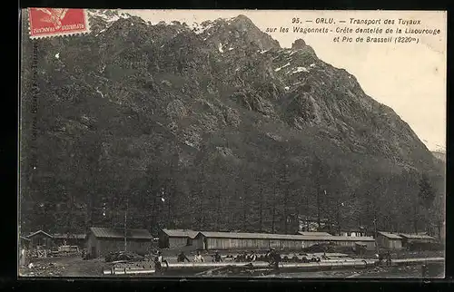 AK Orlu, Transport des Tuyaux sur les Wagonnets, Crête dentelée de la Liaourouge et Pic de Brasseil