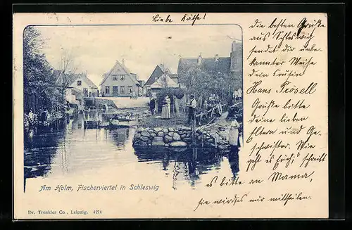 AK Holm /Schleswig, Fischerviertel mit Bewohnern