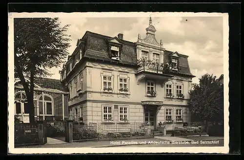 AK Bad Salzschlirf, Hotel Paradies und Altdeutsche Bierstube, Bahnhofstr. 75