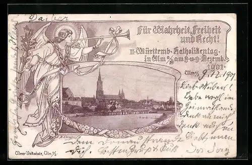 AK Ulm a./D., Ortspartie mit Donau