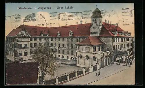 AK Oberhausen b. Augsburg, Blick auf Neue Schule