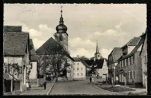AK Schillingsfürst, Hauptstrasse mit Kirchen