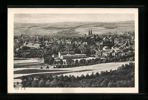 AK Hof i. B., Ortsansicht aus der Vogelschau