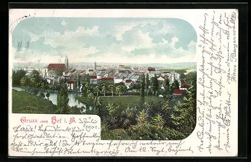 AK Hof i. B., Ortsansicht aus der Vogelschau