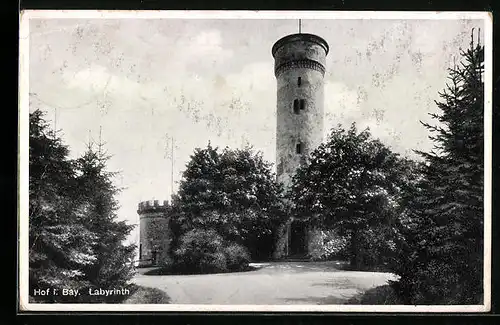 AK Hof i. Bay., Labyrinth mit Ruine