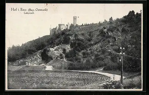 AK Hof i. B., Labyrinth mit Ruine