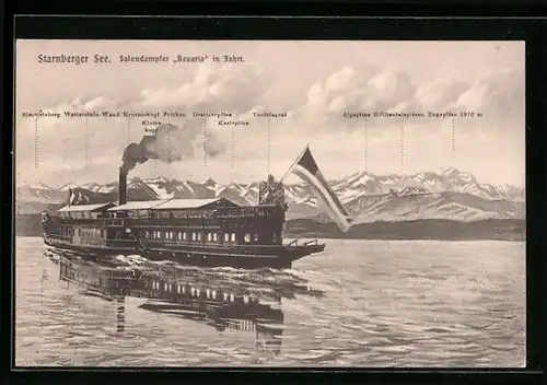 AK Starnberger See, Salondampfer Bavaria in Fahrt