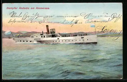 AK Dampfer Andechs in voller Fahrt auf dem Ammersee