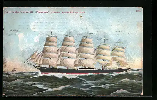 AK Fünfmaster Vollschiff Preussen, grösstes Segelschiff der Welt
