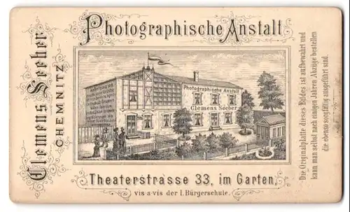 Fotografie Clemens Seeber, Chemnitz, Theaterstr. 33, Ansicht Chemnitz, Atelier des Fotografen mit Werbeaufschrift