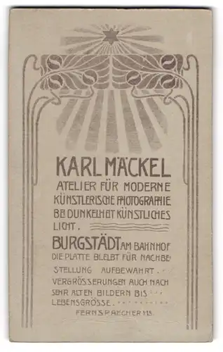 Fotografie Karl Mäckel, Burgstädt, am Bahnhof, Leuchtender Stern am Himmel, Blumen im Jungendstil