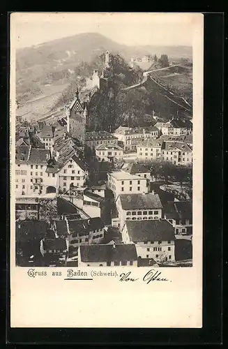 AK Baden, Ortsansicht aus der Vogelschau