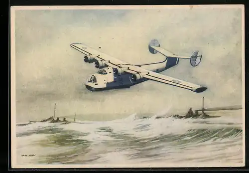Künstler-AK Consolidated Coronado Zeeverkenner, Wasserflugzeug