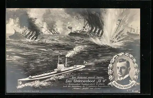 AK Das U-Boot U 9, Kaptlt. Otto Weddigen