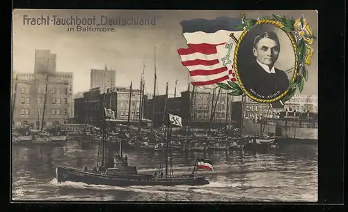 AK Kriegsmarine, Frachttauchboot Deutschland in Baltimore, Kapitän König