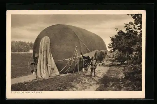 AK Münchener Ostpreussenhilfe, Fesselballon im Lager
