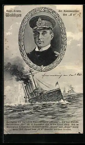 AK Portrait Kapt. Leutn. Weddigen, Kommandant des U-Boot U9