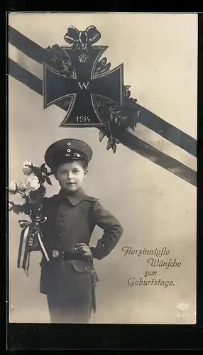 AK Junge in Uniform, Eisernes Kreuz