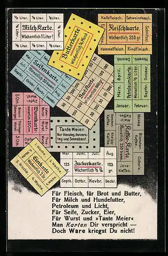 AK Verschiedene Lebensmittelkarten, Milch-Karte, Fleischkarte, Seifenkarte