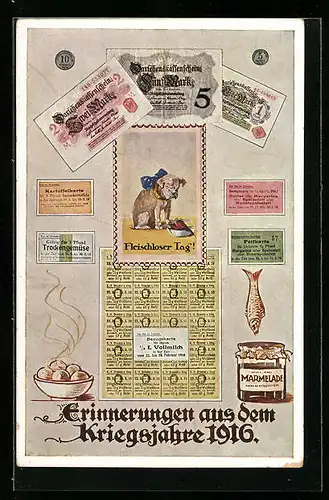 AK Hund hat einen fleischlosen Tag, Lebensmittelkarten