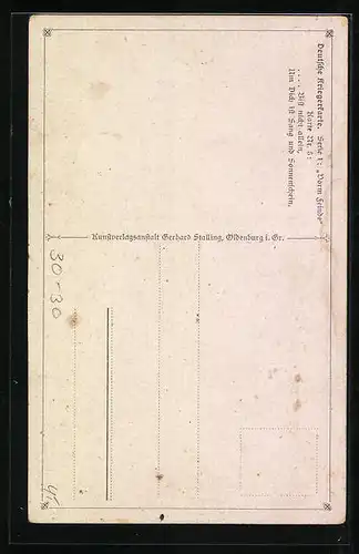 Künstler-AK Kriegsgrab eines deutschen Soldaten am Waldrand, Bist nicht allein...