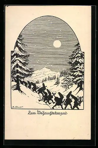 Künstler-AK Elsbeth Forck: Schattenbild Reihe 47, Zum Weihnachtskonzert