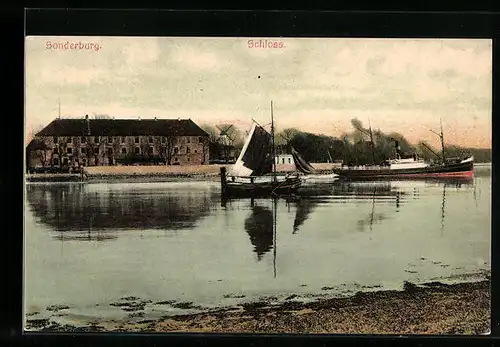 AK Sonderburg, Schloss mit Dampfer
