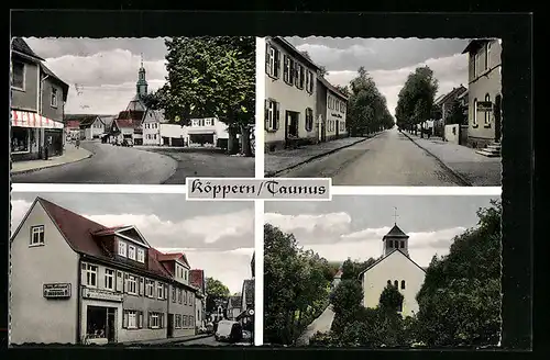 AK Köppern / Taunus, Die Strassen der Stadt, Kirche mit Umgebung