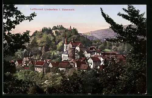 AK Lindenfels i. Odenwald, Ortspartie mit Kirche und Schloss