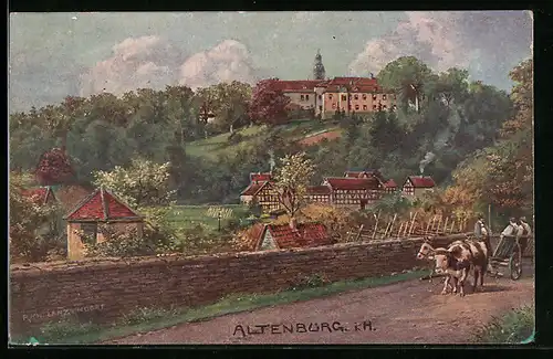 Künstler-AK Altenburg i. H., Ortspartie mit Schloss