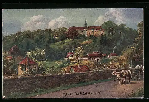 Künstler-AK Altenburg i. H., Schloss mit Wald