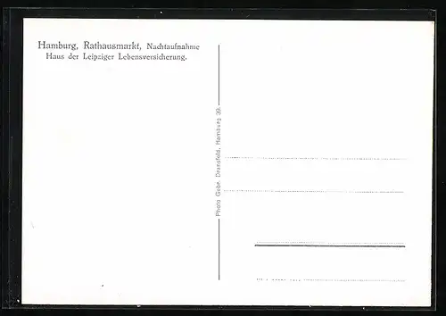 AK Hamburg, Rathausmarkt, Haus der Leipziger Lebensversichung, Nachtaufnahme