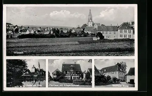 AK Wieseth, Ortsansicht, Gasthaus Krone, Pfarrhaus mit Kriegerdenkmal