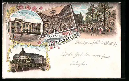 Lithographie Weissenfels, Schumanns Garten, Saal, Schloss
