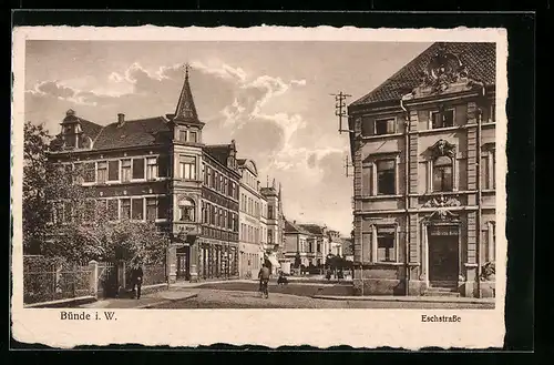 AK Bünde i. W., Eschstrasse mit Gasthaus Aug. Meyer