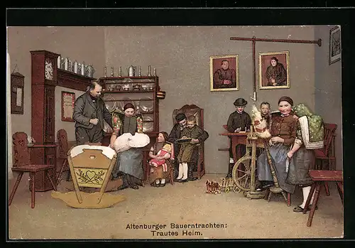 AK Altenburger Bauerntrachten, Familie im trauten Heim