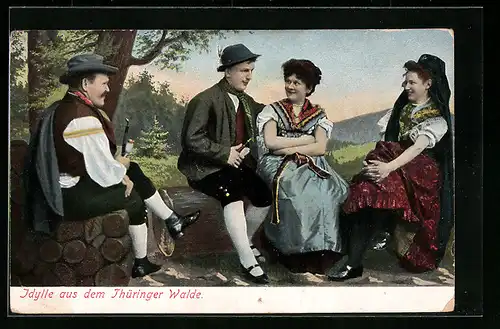 AK Thüringen, Menschen in thüringischer Tracht im Thüringer Walde