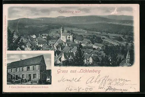 AK Lichtenberg, Gasthaus zum schwarzen Ochsen v. P. Klein, Ortsansicht