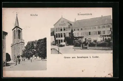 AK Insmingen i. Lothr., Kronenfabrik, Kirche