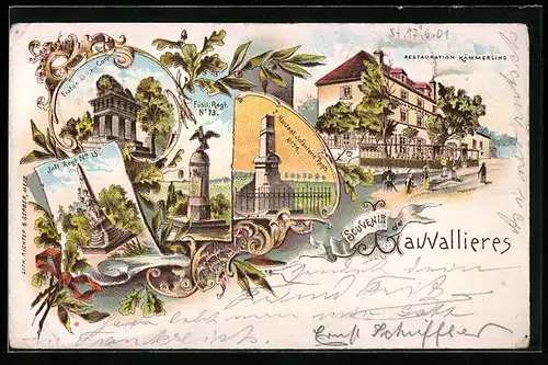 Lithographie Lauvallieres, Restauration Kämmerling, Denkmal Erstes Armee Corps