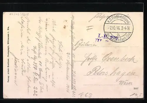 AK Obermagstatt, Wirtschaft zur Jägerstube, Spezereihandlung von J. Büsser, Kirche, Pfarrhaus