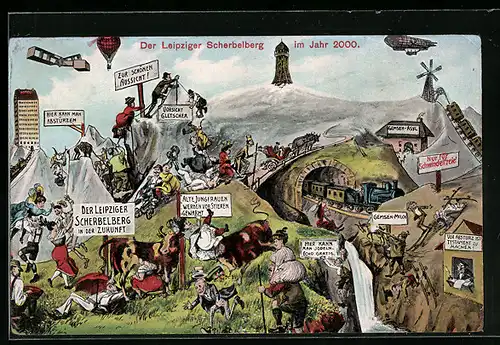 Künstler-AK Leipzig, Zukunftsbild vom Scherbelberg im Jahr 2000