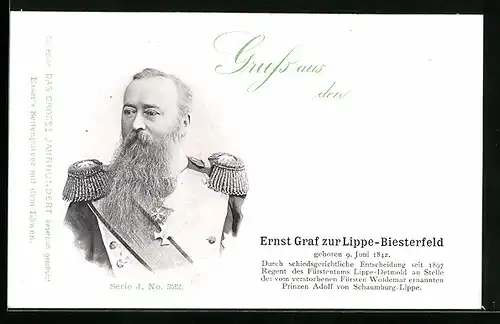 AK Ernst Graf zur Lippe-Biesterfeld, Halbportrait in Uniform