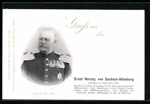 AK Ernst Herzog von Sachsen-Altenburg, Portrait in Uniform