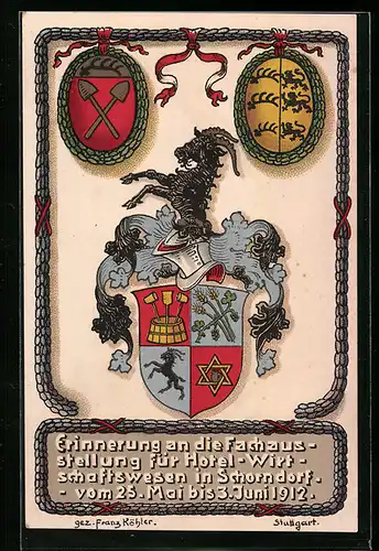 AK Schorndorf, Erinnerung an die Fachaustellung f. Hotel & Wirtschaftswesen 1912, Wappen